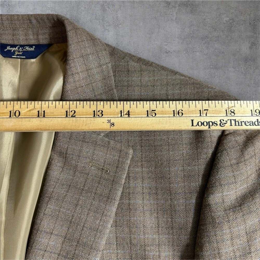 JOSEPH&FEISS Mens 42L Blazer Sport Coat Brown Plaid Silk/Wool 2 Button Jacket